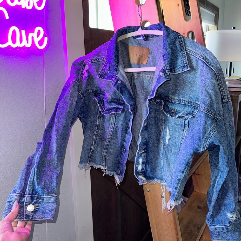 H&M &denim Cropped Jean Jacket
